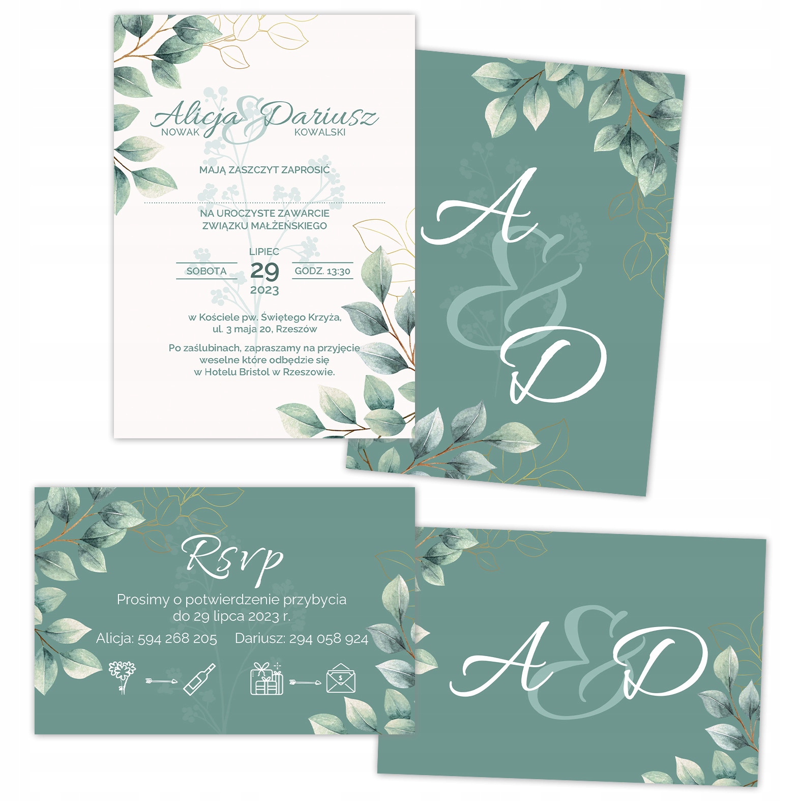 ZAPROSZENIE ŚLUBNE RSVP KOPERTA OPASKA ZIELONE Z2 Kod producenta Zaproszenie ślubne