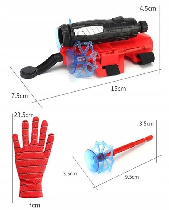 STRZELAJĄCA RĘKAWICA Z WYRZUTKAMI SPIDERMAN SUPERBOHATER COSPLAY Rozmiar uniwersalny