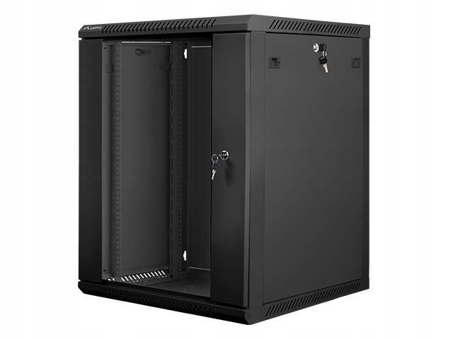 Szafa instalacyjna wisząca 19 cali 15U 600X600mm czarna (drzwi szklane)
