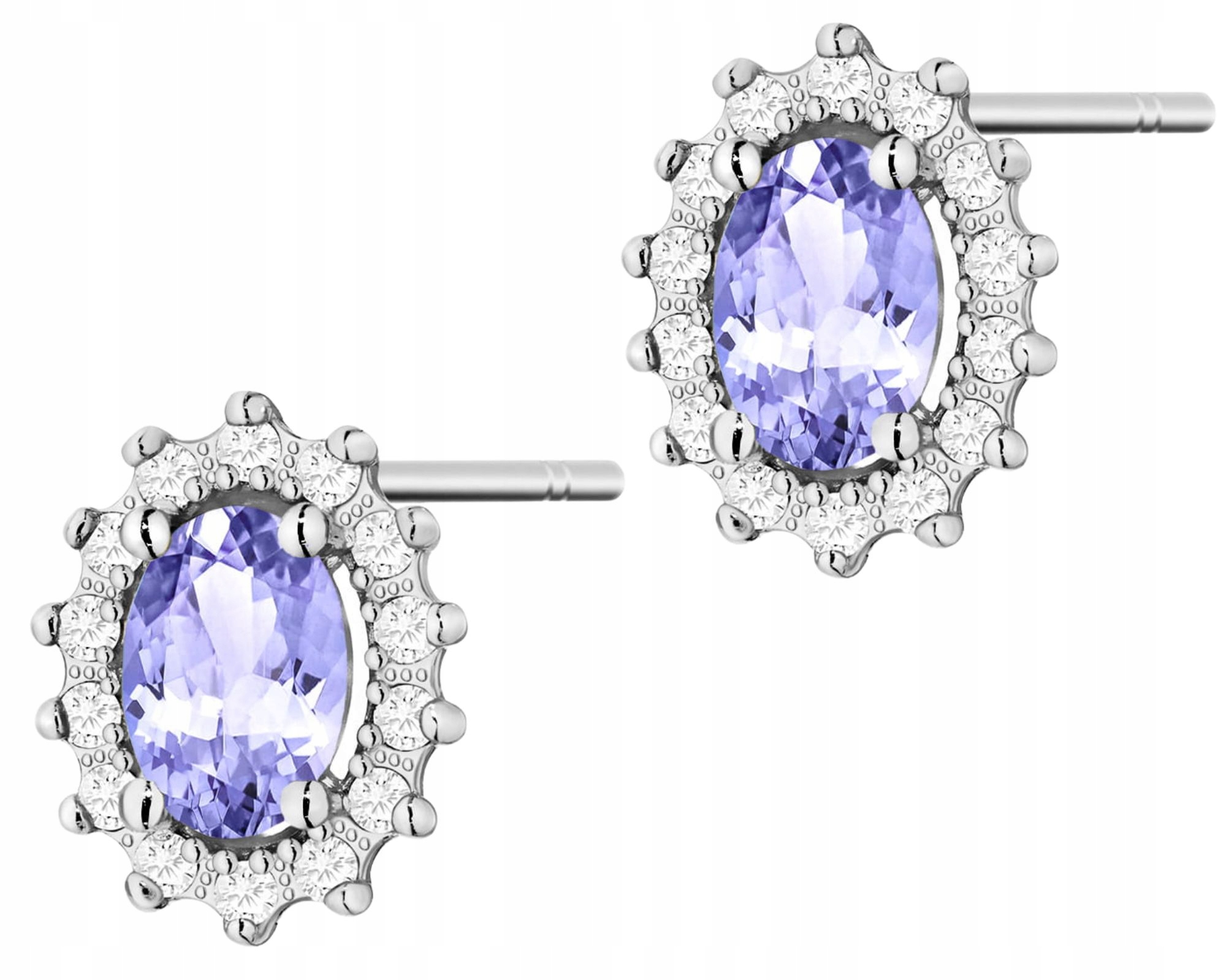 Bílé Zlato Náušnice Tanzanity Brilianty Na Tyči Zlato 585 14K