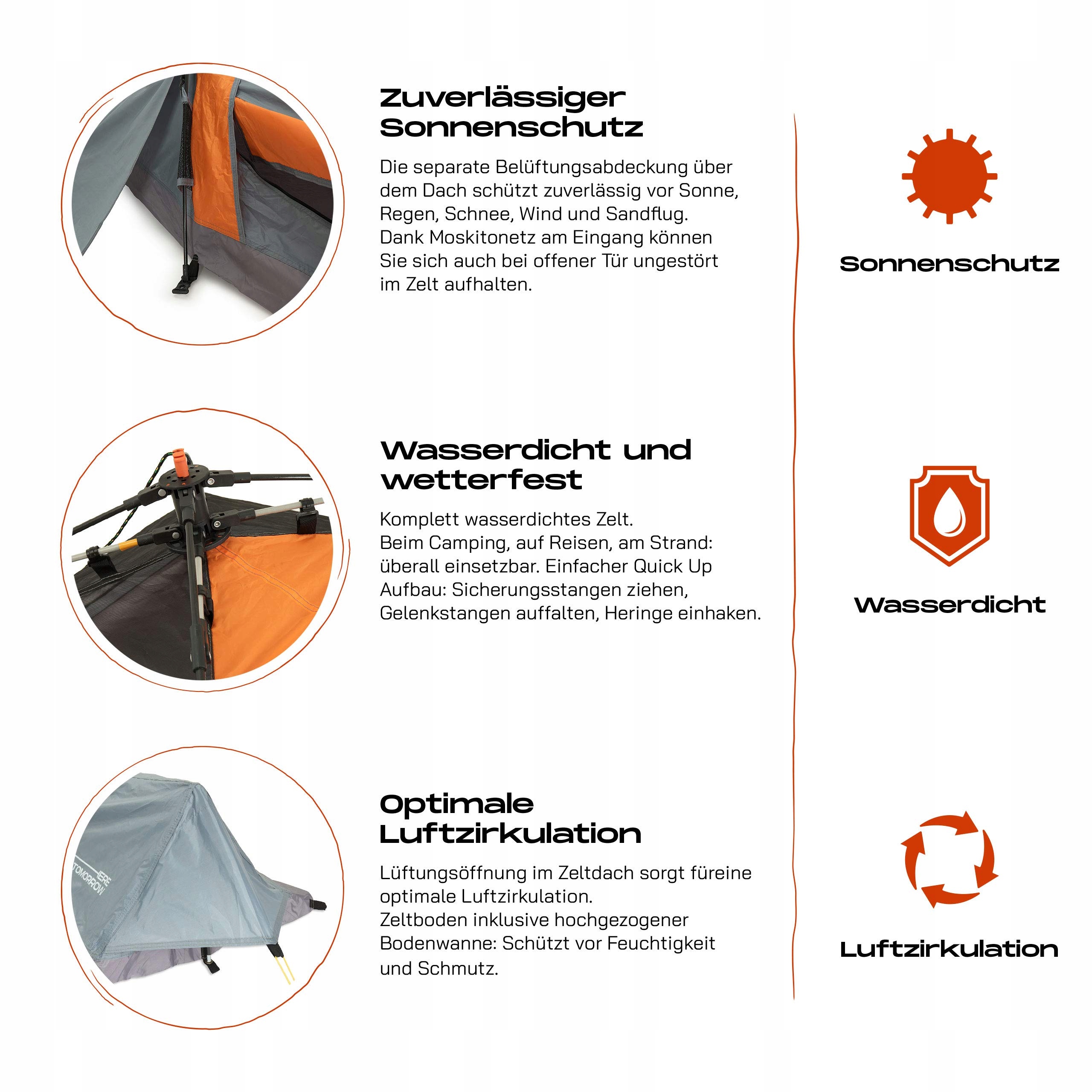 LUMALAND Namiot Pop Up Solo 1 Osobowy Lekki Wodoodporny Szary Camping — miniatura 5