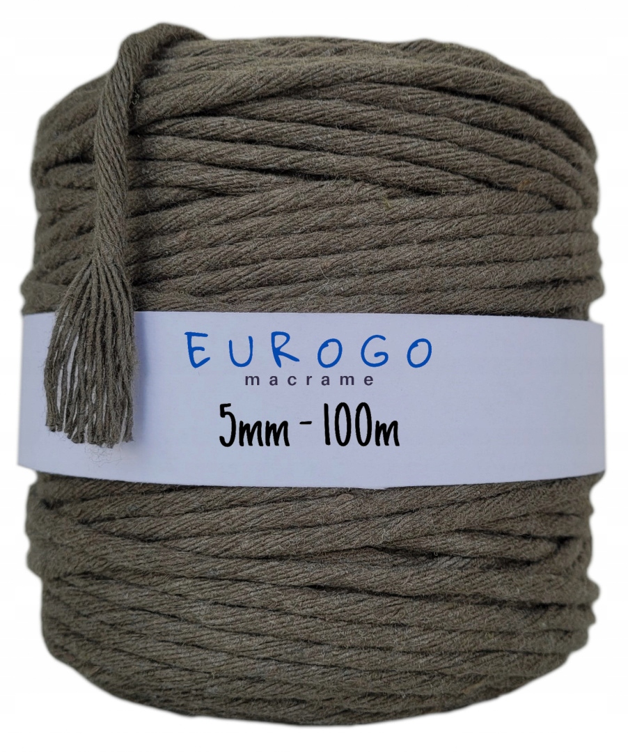 Sznurek do Makramy Bawełniany Skręcany Ekologiczny Eko Khaki 100m 5mm