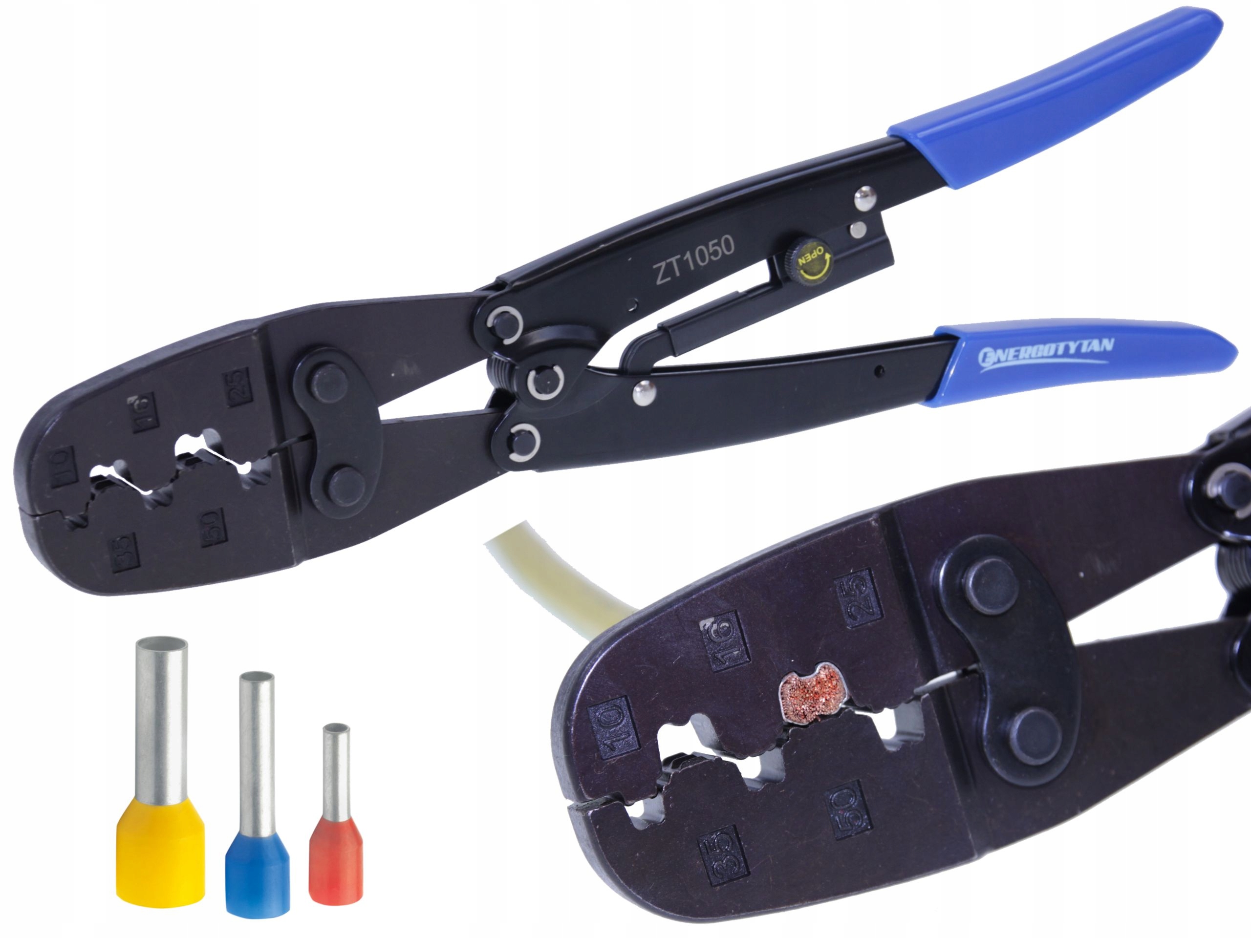ZT1050 Krimpovací kleště na dutinky 10-50 mm2 Praska Na Kabely 10-16-25-35-50 Ener