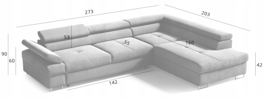 Narożnik Canada rogówka, ruchome zagłówki Piki Wysokość mebla 98 cm