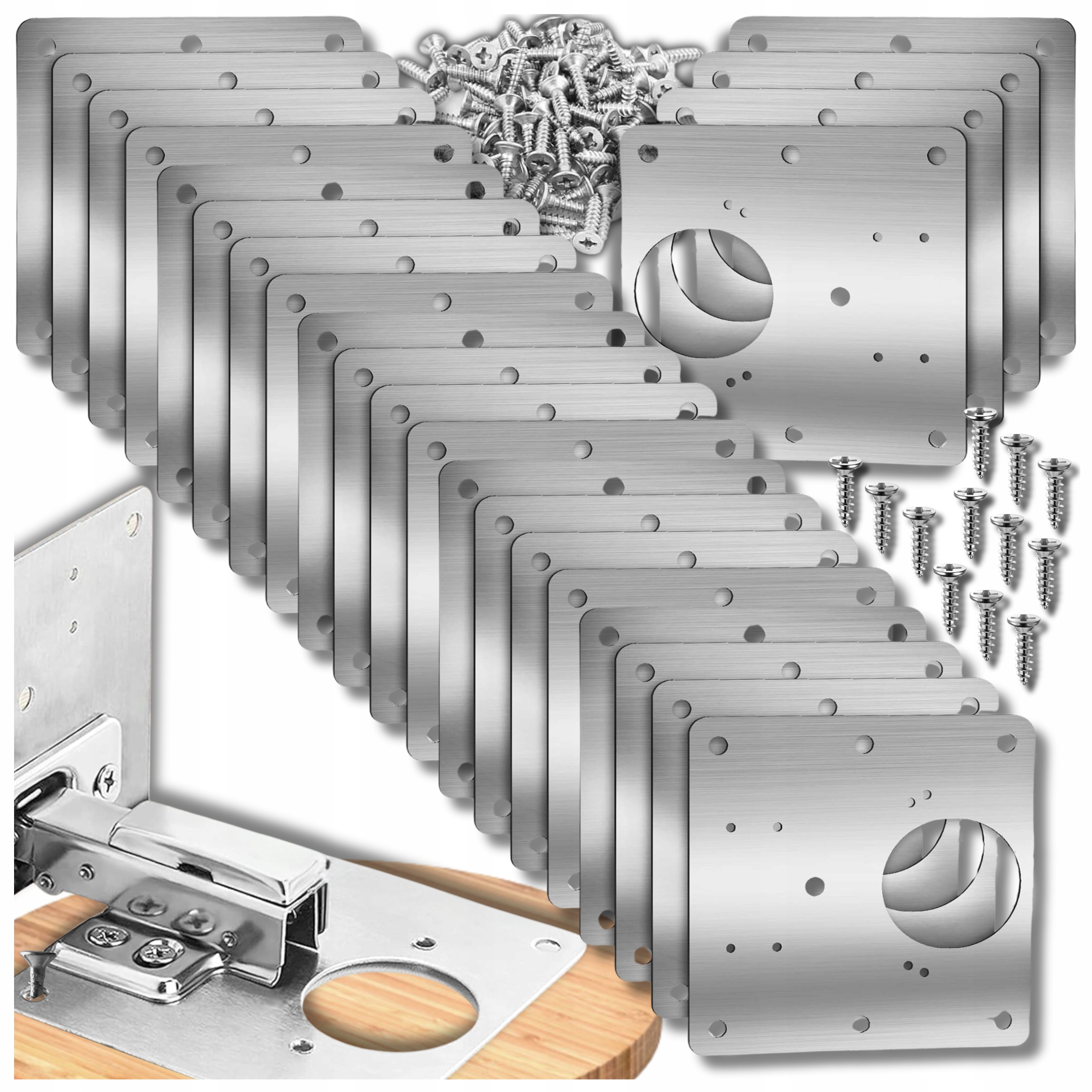 28x ZESTAW NAPRAWCZY BLASZKA PŁYTKA NAPRAWCZA DO NAPRAWY WYRWANYCH ZAWIASÓW
