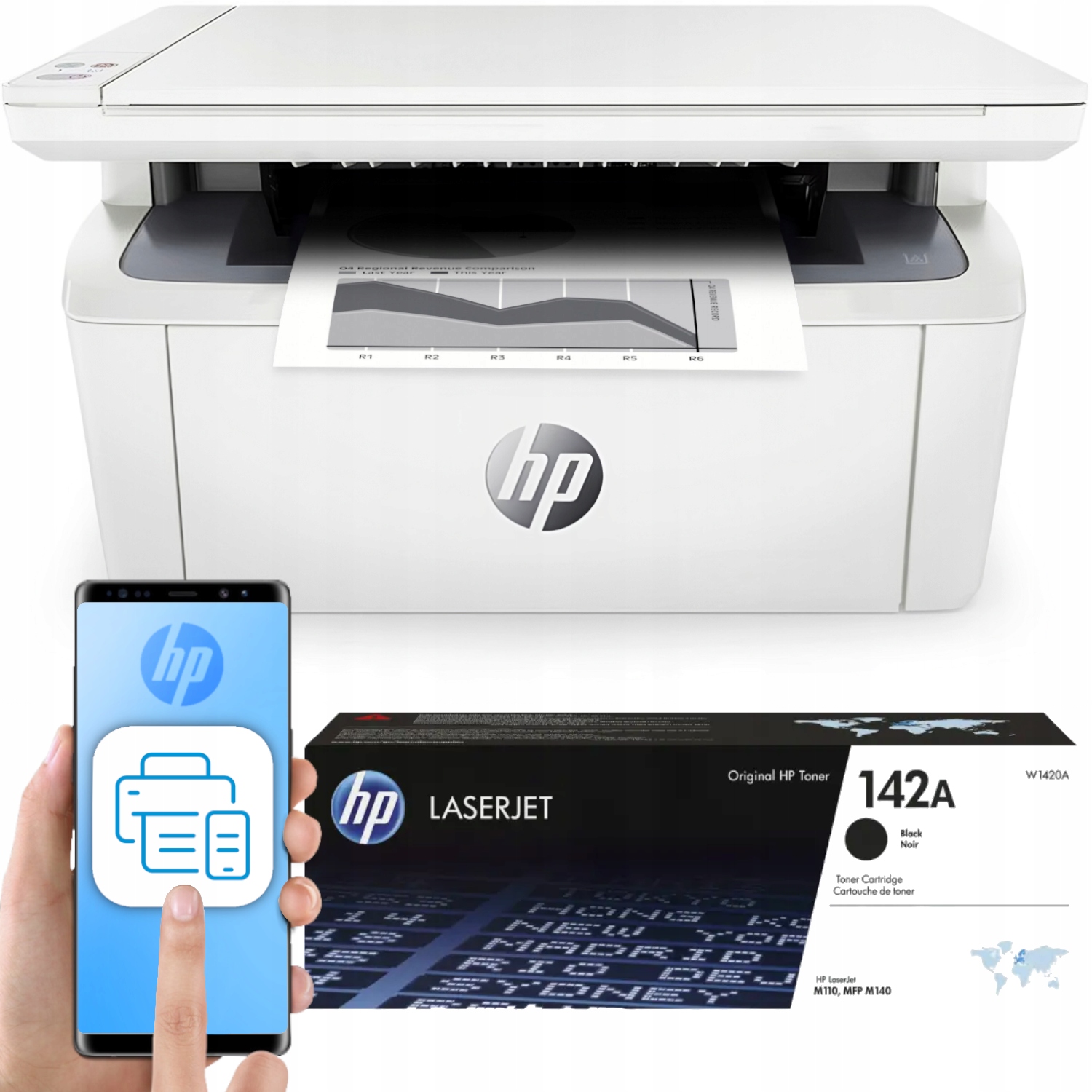 Malá výkonná laserová tlačiareň Hp Laser Jet M140w Tlač Mono Skan Wifi Toner