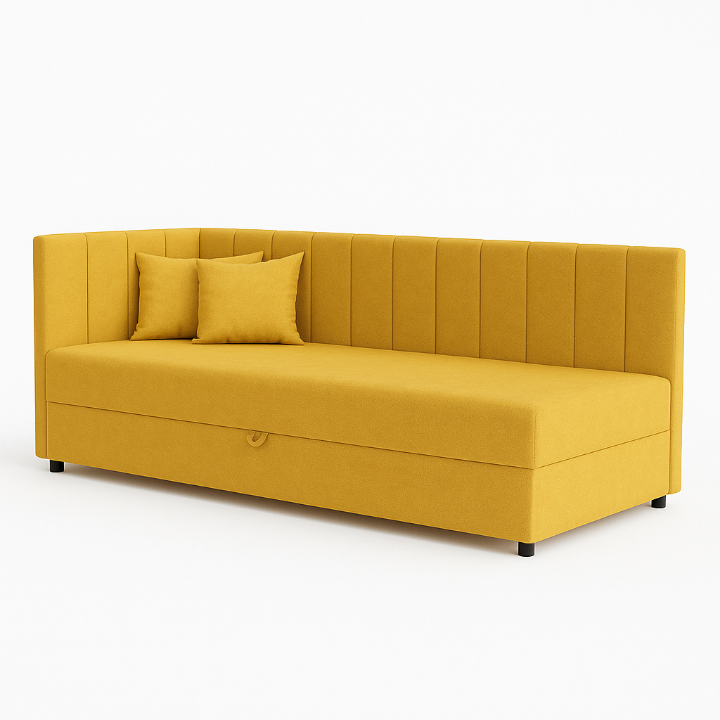 Jednolůžkový gauč s úložným prostorem Sofaro Plus 120x200, hořčicová barva