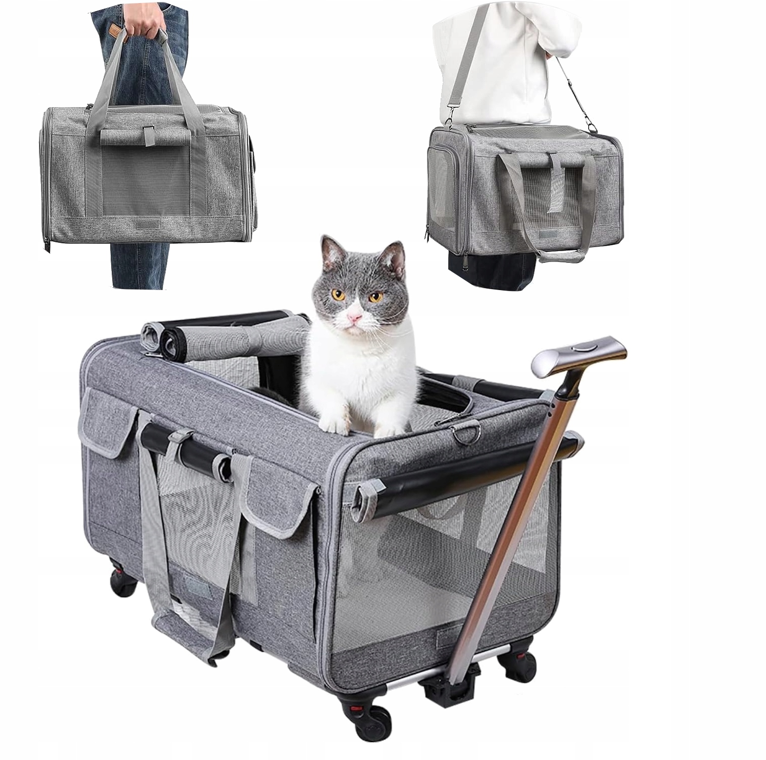 Přepravka na kolečkách pro kočky skládací ramenní popruh I217