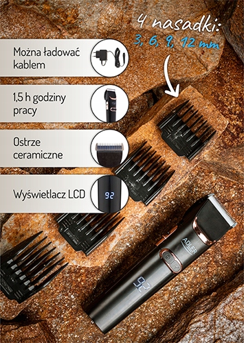 Strzyżarka AD 2832 Ceramiczne Ostrze LCD Turbo 4 Nasadki 40W