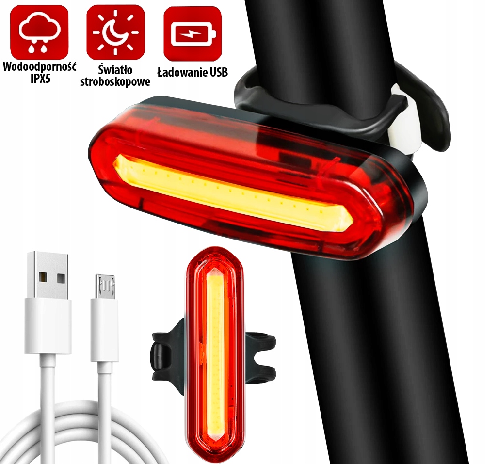 

Lampka tylna Rowerowa ładowana Usb 120lm tył mocna