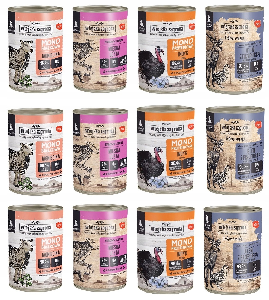 Wiejska Zagroda mokra karma dla Szczeniąt MIX smaków 12 x 400g