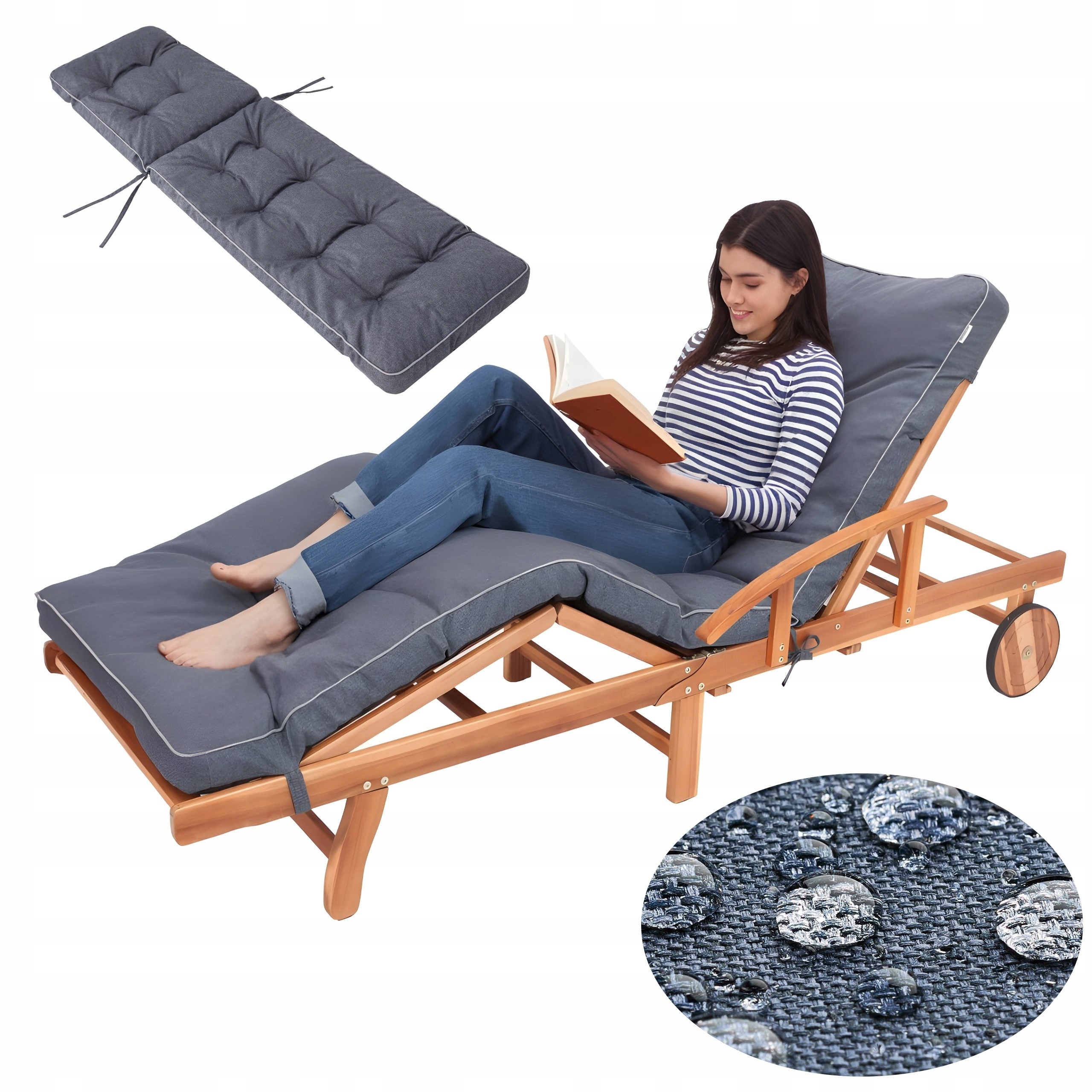 Dlhý vankúš na záhradné ležadlo Vankúš na nábytok vodotesný 201 x 55 cm