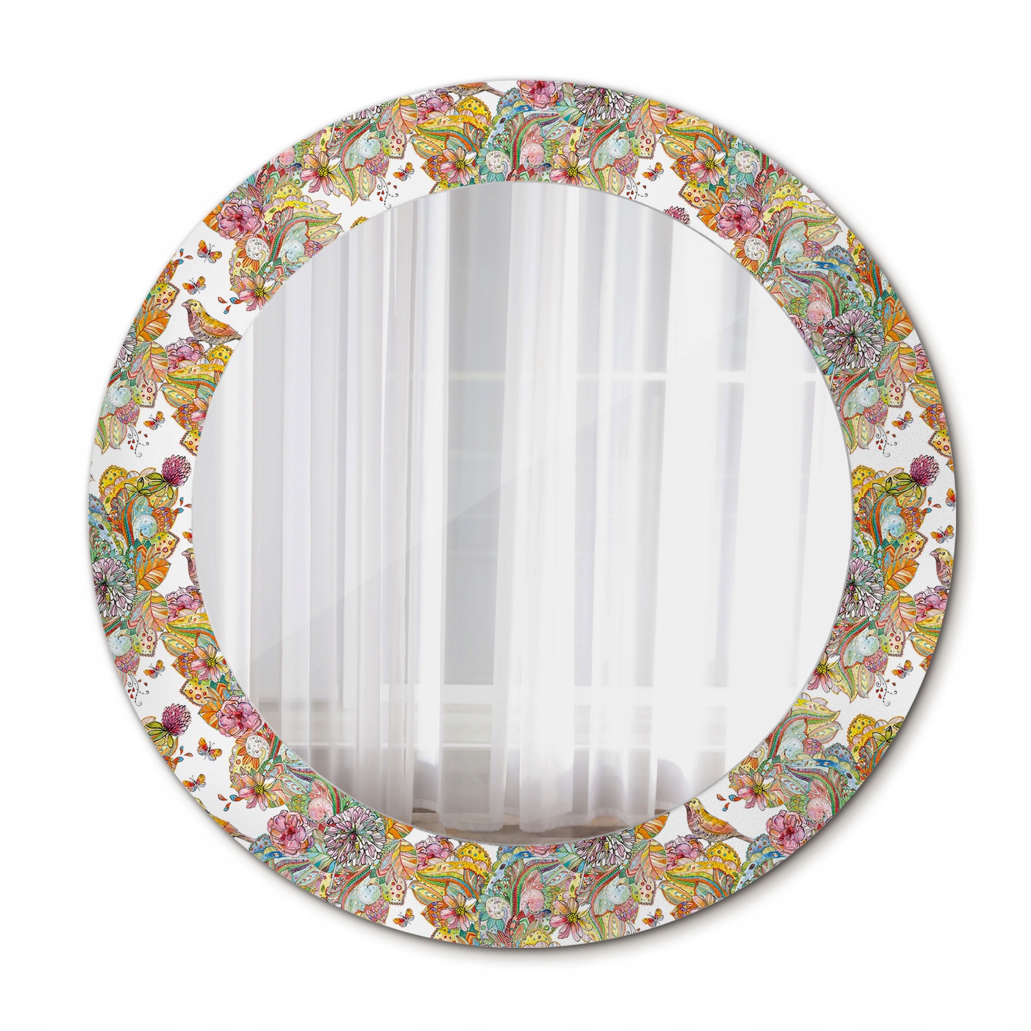Okrúhle nástenné zrkadlo Rozprávkové kvety 60 cm