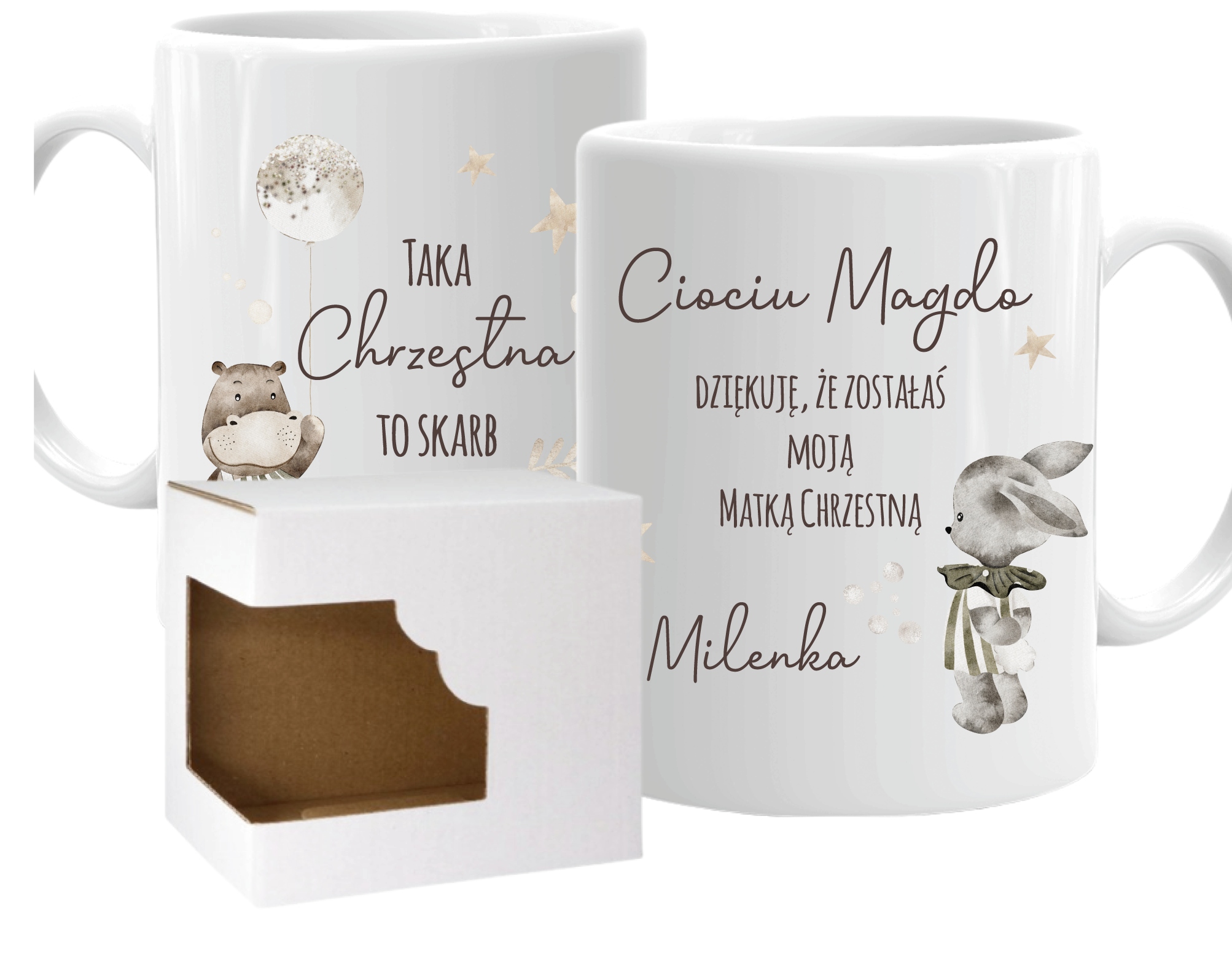 Kubek CHRZEST podziękowanie dla CHRZESTNYCH boho CHRZEST UPOMINEK w1