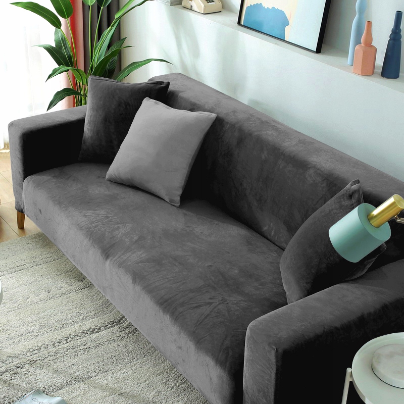 POKROWIEC NA KANAPĘ SOFĘ SZARY WELUR 3 OSOBOWY PREMIUM 190-230 CM Marka Ubieramy-meble