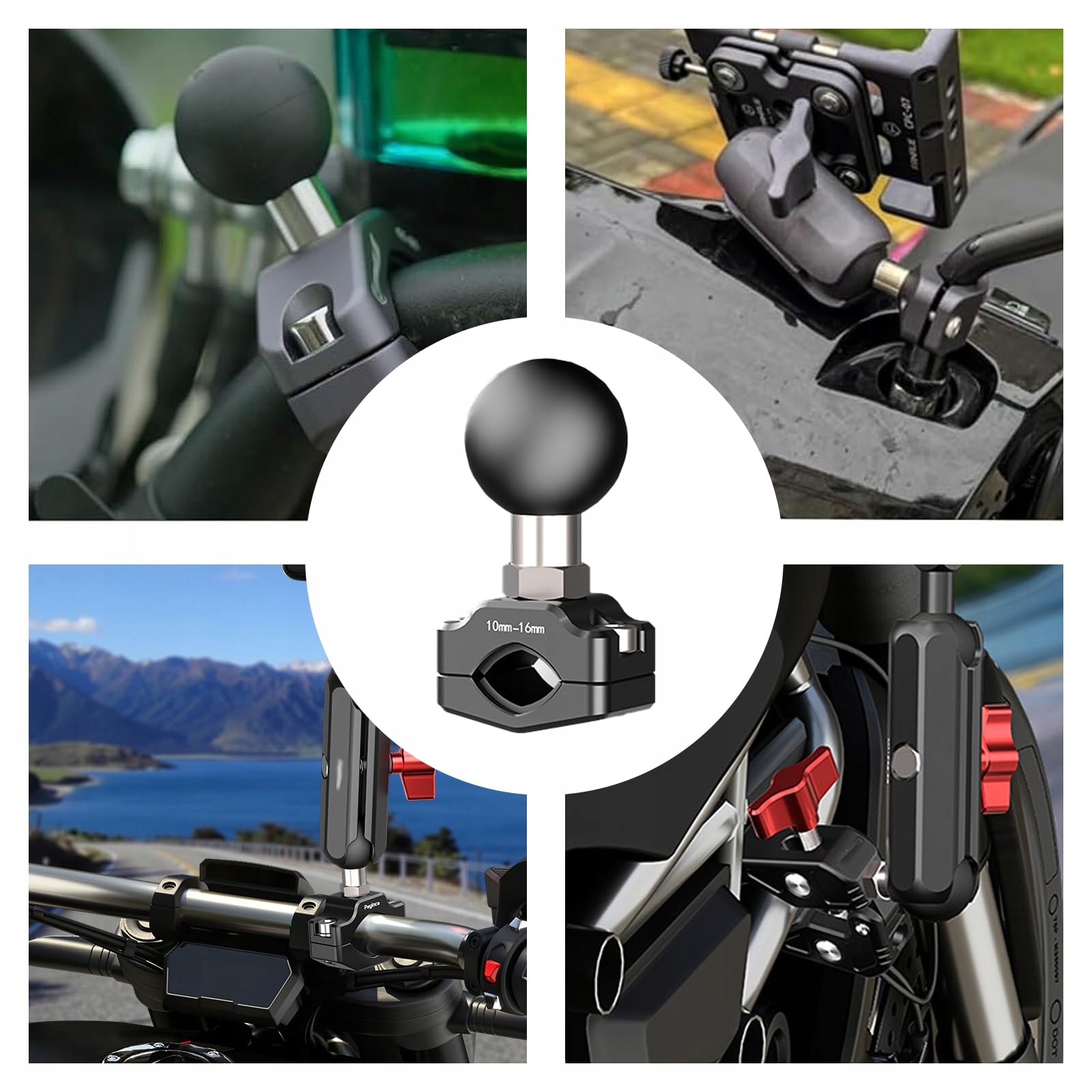 COZERI Uchwyt Kierownicy Aluminium Motocykl Rower Kamera Akcja 10-16mm — miniatura 7