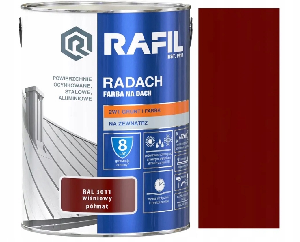 

Rafil Radach Farba Na Dach Wiśniowy Ral 3011 5L
