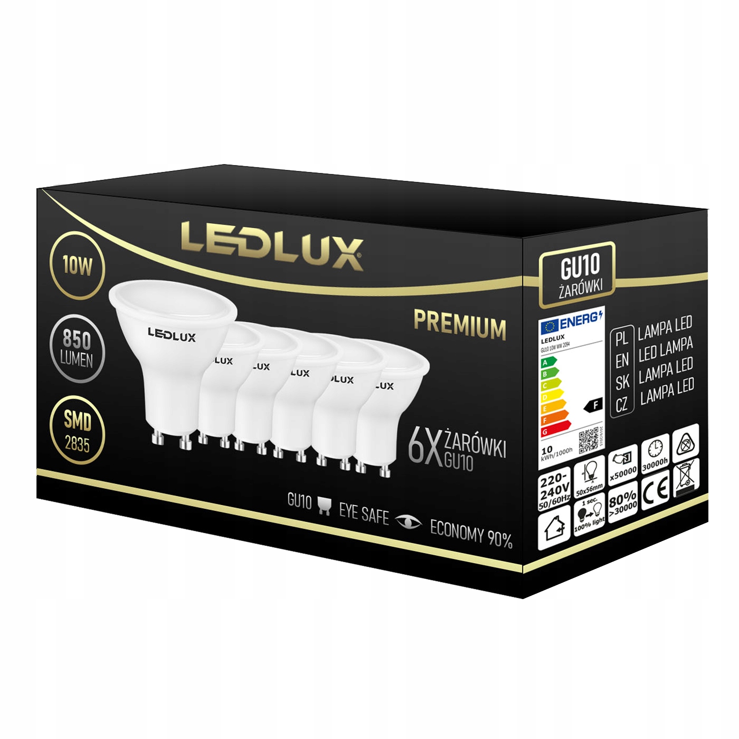 

Zestaw 6x Żarówka Led GU10 10W=90W Smd CCD