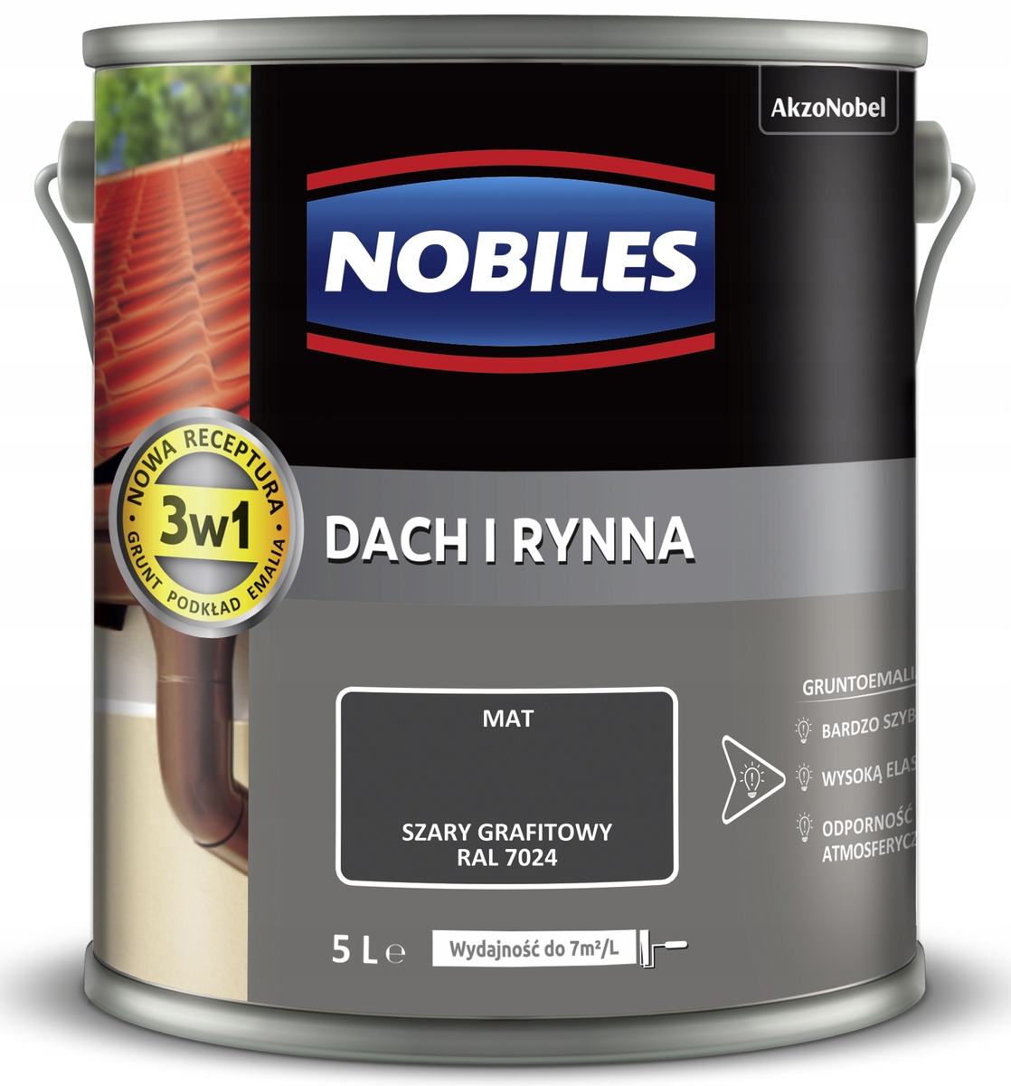 Nobiles Farba na maľovanie striech Strecha a žľab 5L Grafitová Ral 7024