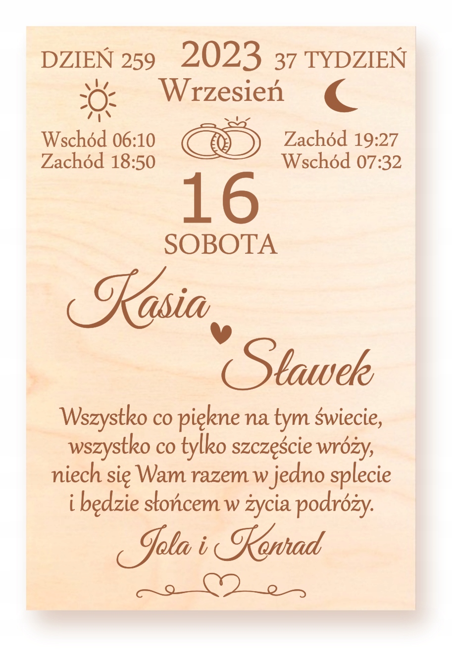 KARTKA ŚLUBNA DREWNIANA TABLICZKA PAMIĄTKA NA ŚLUB WESELE PREZENT GRAWER Marka inny