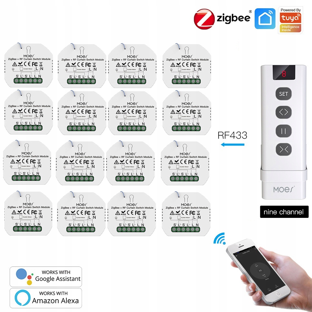 Ovladač Rolet Tuya Zigbee 16 Ks +9 kanálů Pilot