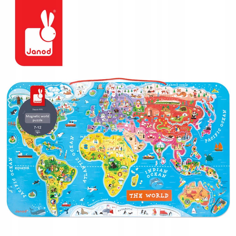 JANOD PUZZLE MAGNETYCZNE EDUKACYJNE MAPA ŚWIATA 7+ Stan opakowania oryginalne