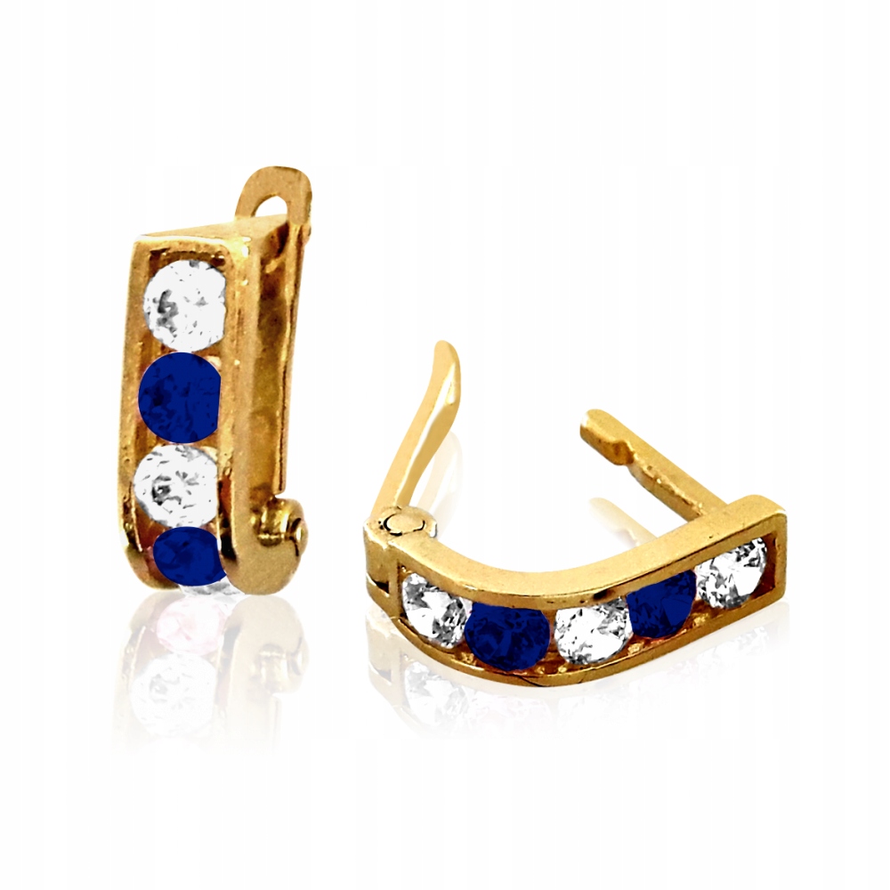 ZŁOTE KOLCZYKI DZIECIĘCE PASKI Z SZAFIRAMI 585