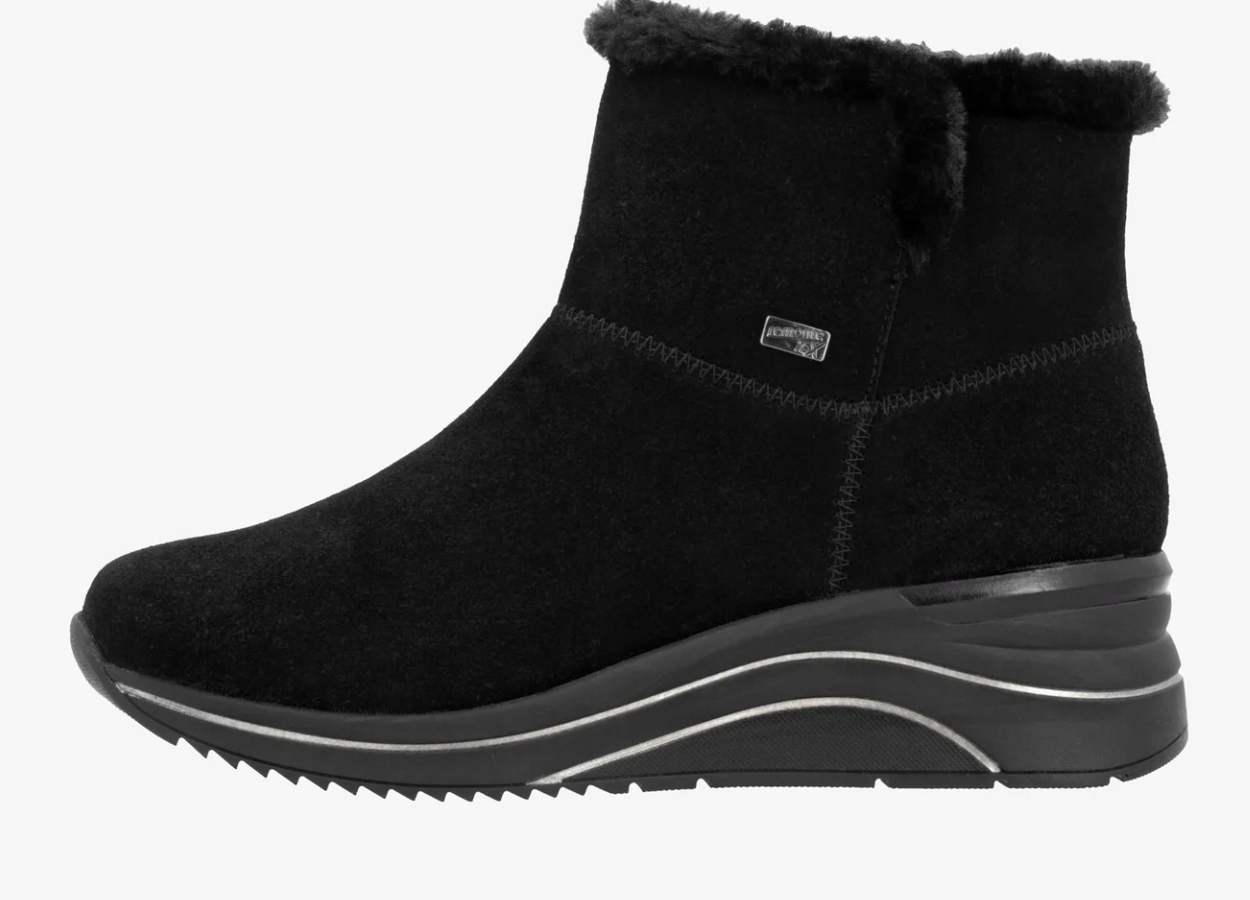 Remonte sněhule Kotníkové Boty zateplené na klínku Černé kožené vel. 39
