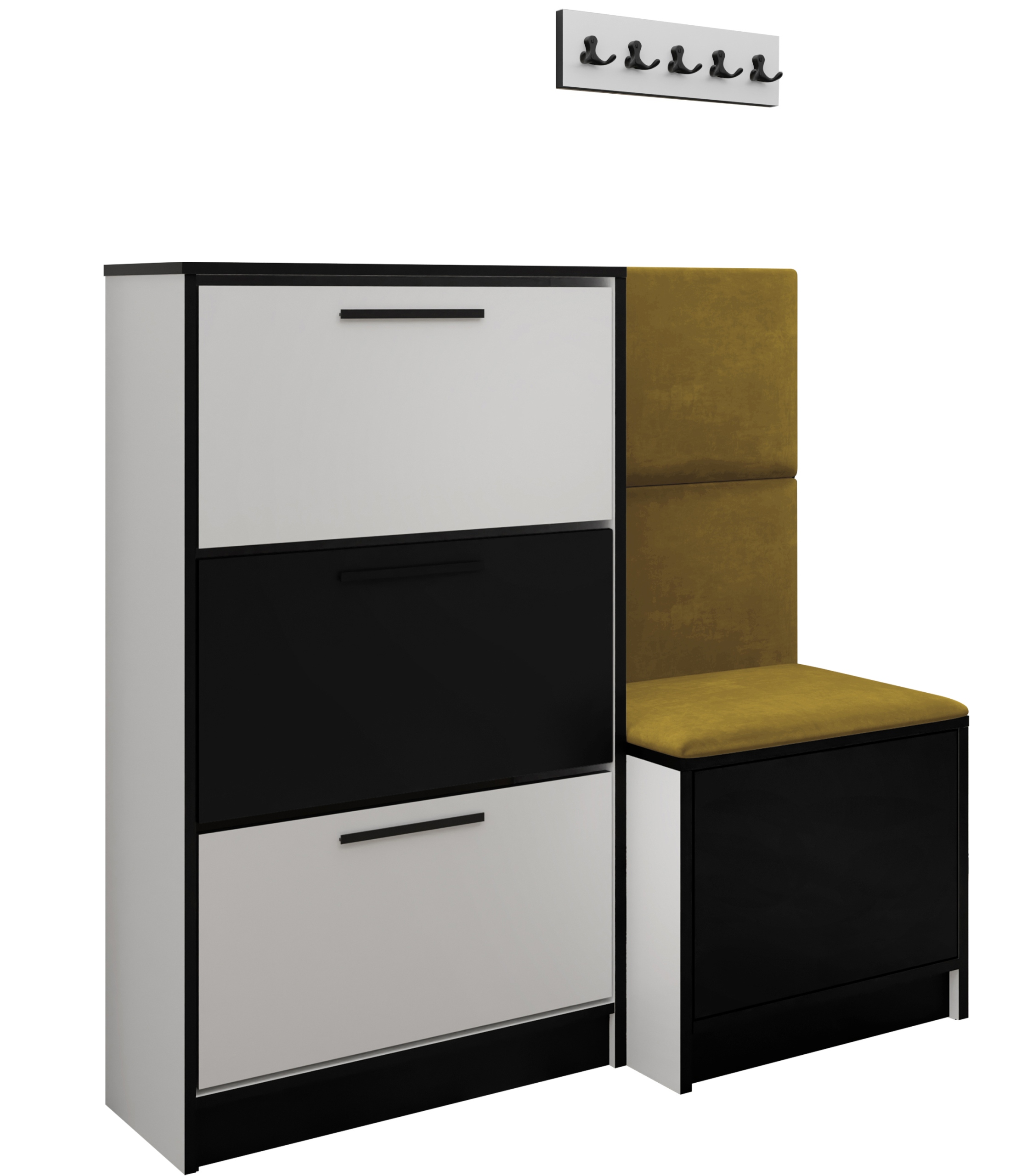 Sada Kubi botník a sedák bílá černá žlutá tkanina