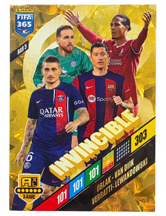 Karty Piłkarskie Panini Fifa 365 2024 X-rare RAR5 Invincible Lewandowski