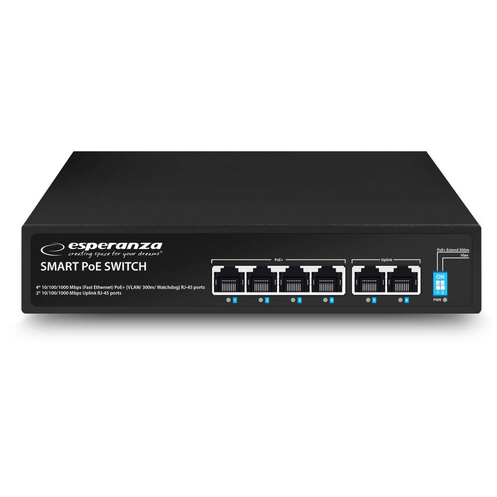 Switch Esperanza Goliath ENS107, 10/100/1000Mbps, 4PoE+2, 65W