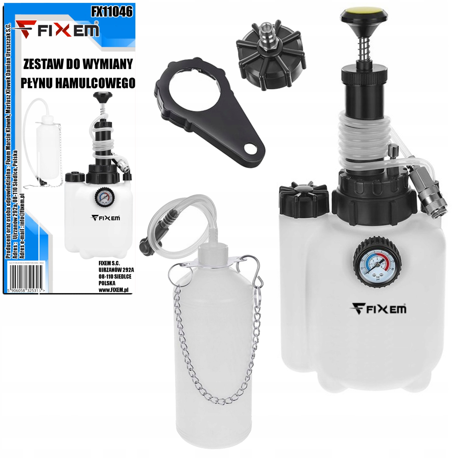 ZESTAW DO ODPOWIETRZANIA HAMULCÓW WYMIANY PŁYNU HAMULCOWEGO FIXEM