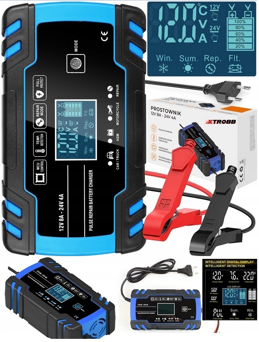

Mocny Prostownik Automatyczny LCD 12V 8A 24V 4A