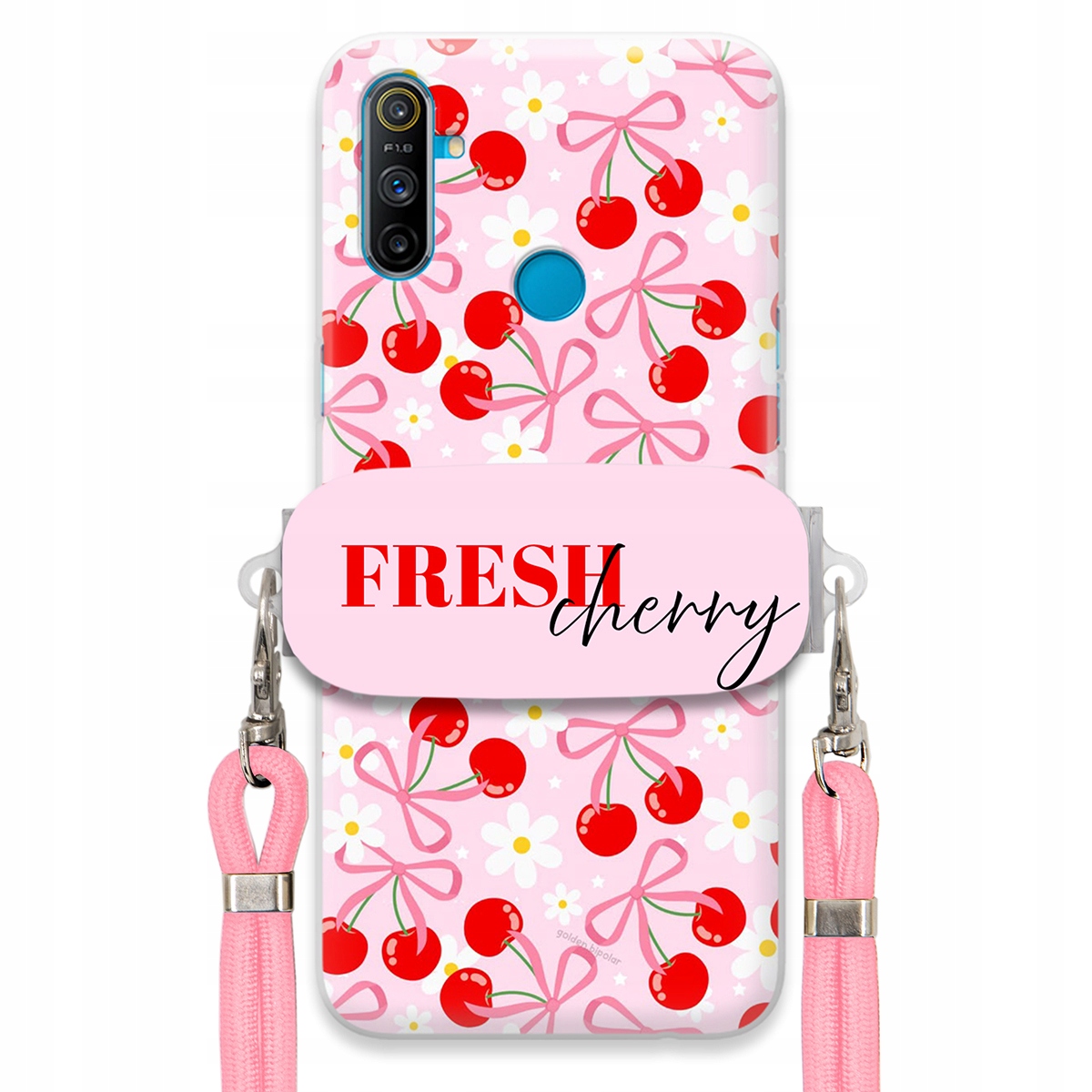Puzdro na Realme C3 Case Držiak šnúrok Ružový Fresh Cherry Čerešňové mašle