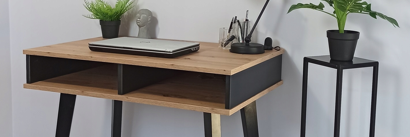 NOWOCZESNE BIURKO RUMBA II LOFT DĄB ARTISAN CZARNE Szerokość mebla 90 cm