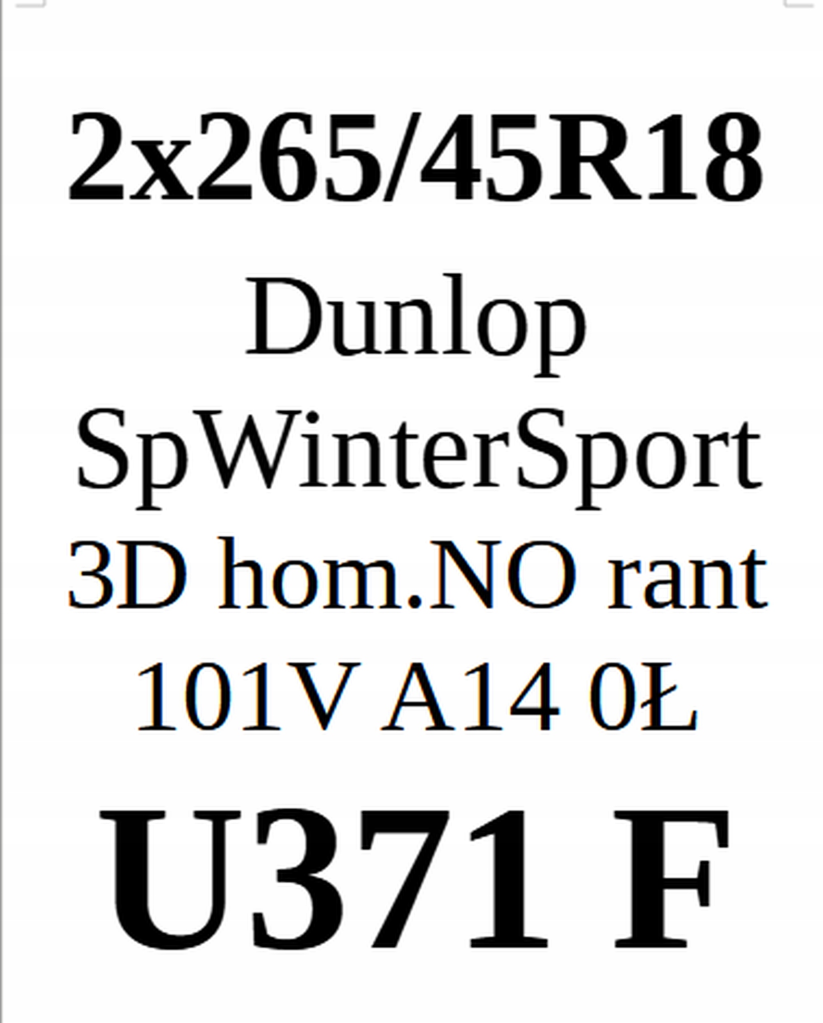 Opony 265/45/18 Dunlop 6,52mm 2szt.=450zł Z EAN (GTIN) 4038526111692