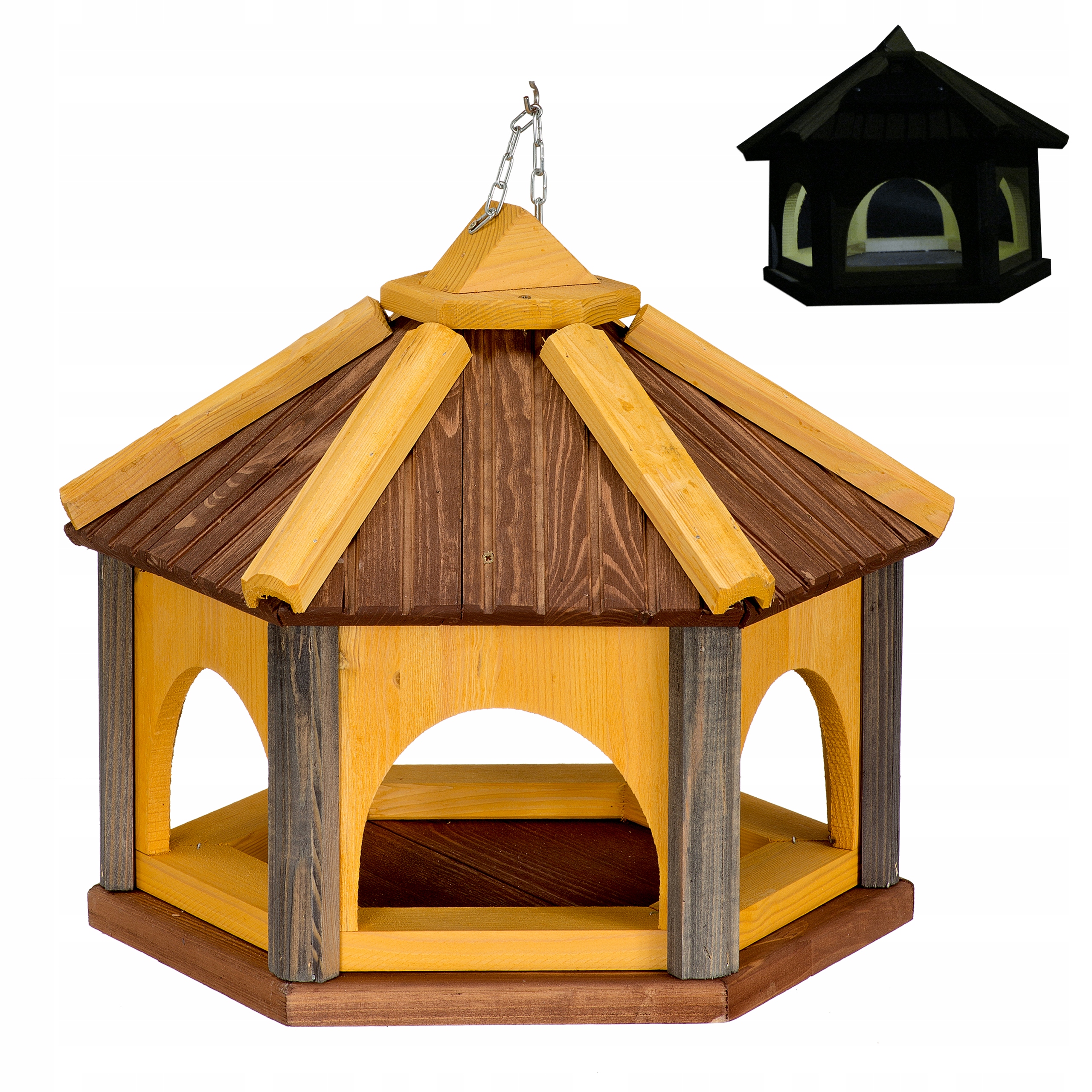 Krmítko pro ptáky ze dřeva, bronzové dřevo K40_S s Led solárním osvětlením