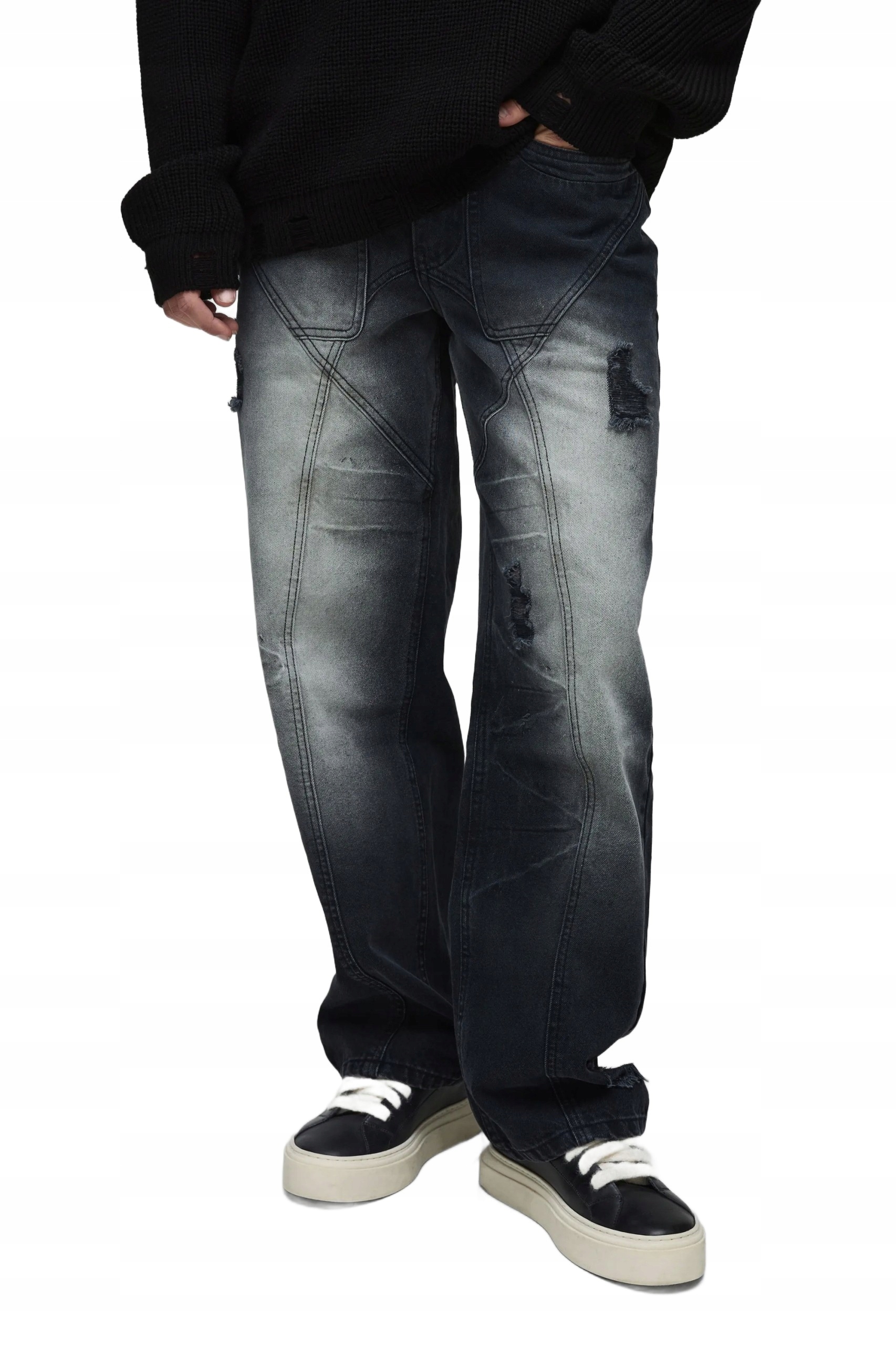 Boohooman Pánské Džíny Rovné S Dírami A Oděrkami, Modré, 32 Z3A