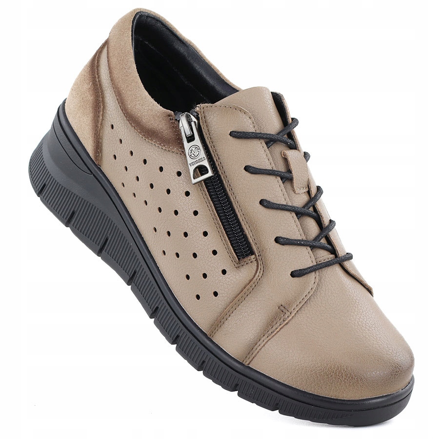 Kožené dámské polobotky na podpatku béžové barvy Vinceza 39977 37