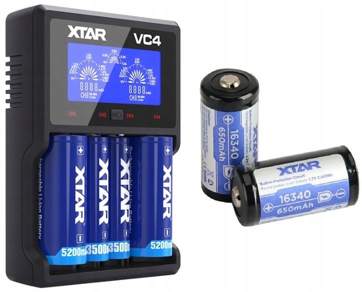 Xtar Nabíječka VC4 18650/32650 Li-ION 4 kanály Usb Xtar CR123 3,7V 650 mAh