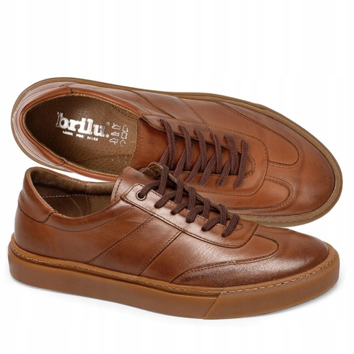 Brilu Polskie Męskie Skórzane Niskie Trampki Bradley Brązowe 42