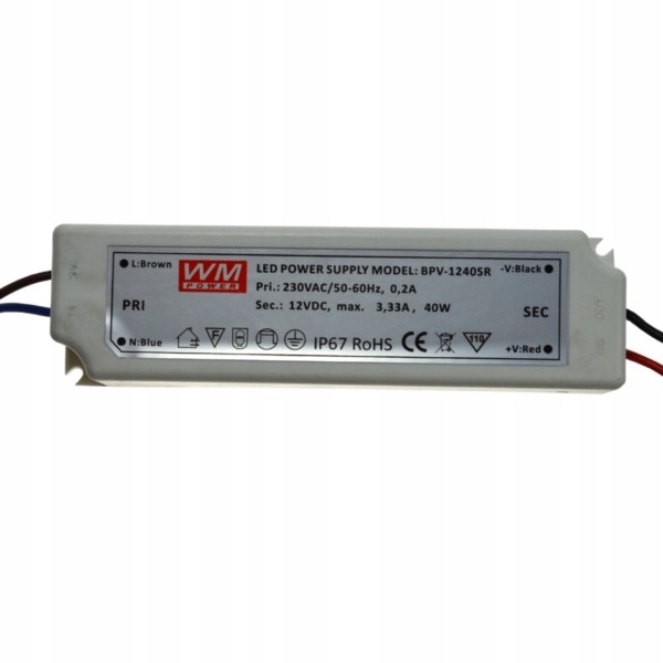 

Zasilacz napięciowy Led 12V 40W IP67 Plastik