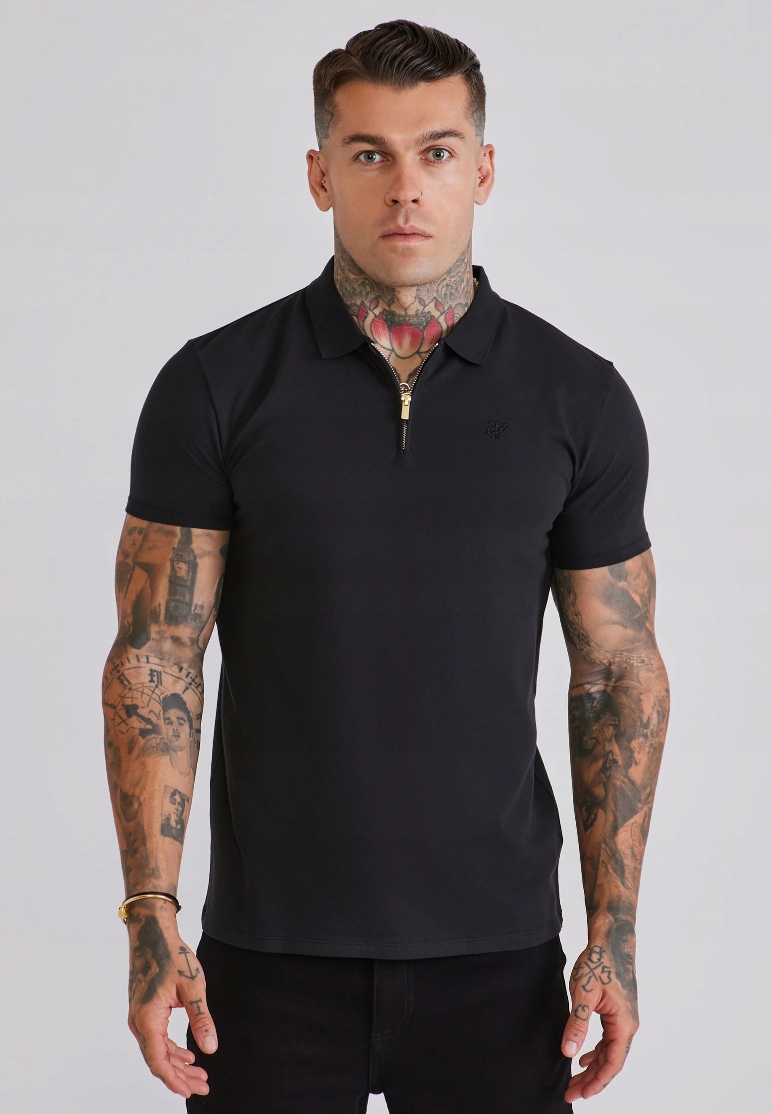 SikSilk pánská polokošile černé Zip Polo T-Shirt SS-30552 velikost L