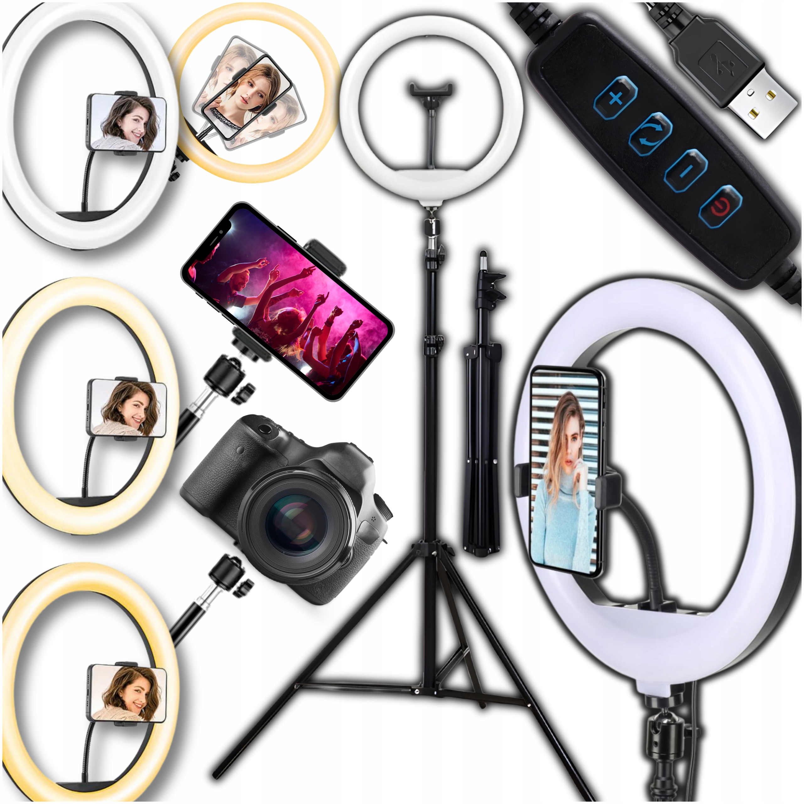 LAMPA PIERŚCIENIOWA LED 80W STATYW 220 CM RING 30CM Makijaż YouTube TikTok