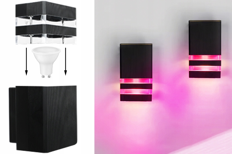 ZEWNĘTRZNY KINKIET NA BALKON LAMPA NA ELEWACJĘ DOMU KOLOROWE ŻARÓWKI RGB Kod producenta HANA04_BK