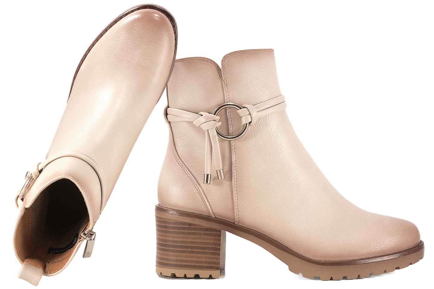 Potocki 25-12527BG Kotníkové Boty Zimní Kozačky Zateplené Na Podpatky Eko 40 Béžová