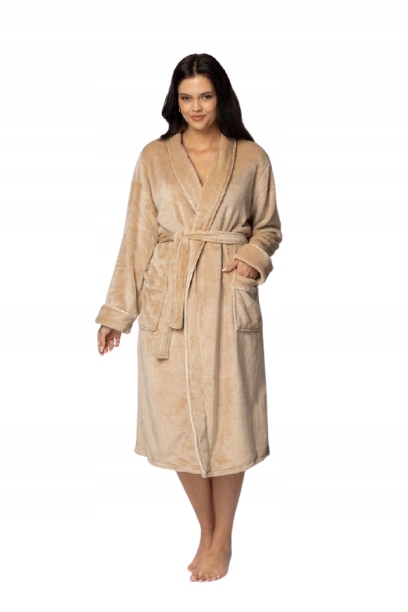 Envie Dámský župan plus size Comfy flanel fleece béžový 2XL/3XL