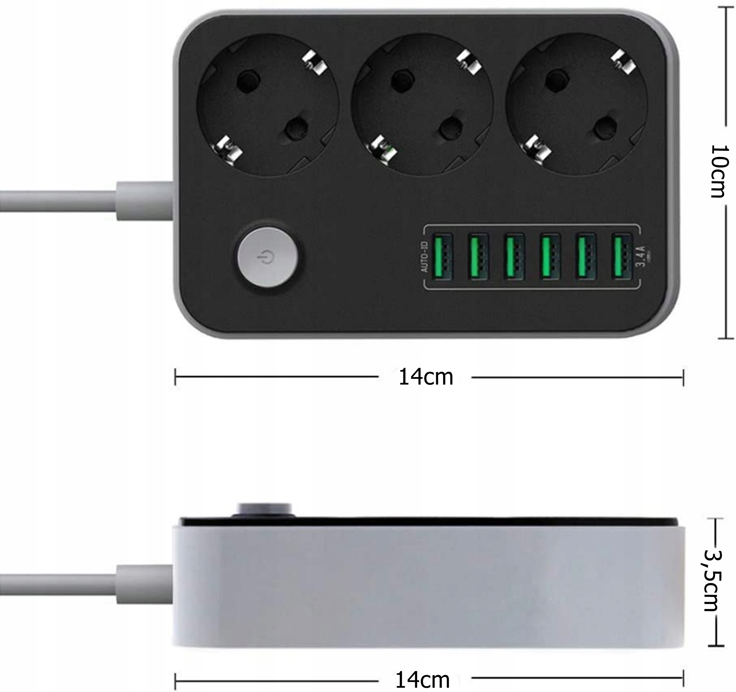 LISTWA ZASILAJĄCA PRZEDŁUŻACZ 3 GNIAZDA Z PORTEM USB X 6 SZT. DŁUGA 1.8 M EAN (GTIN) 7416355890365