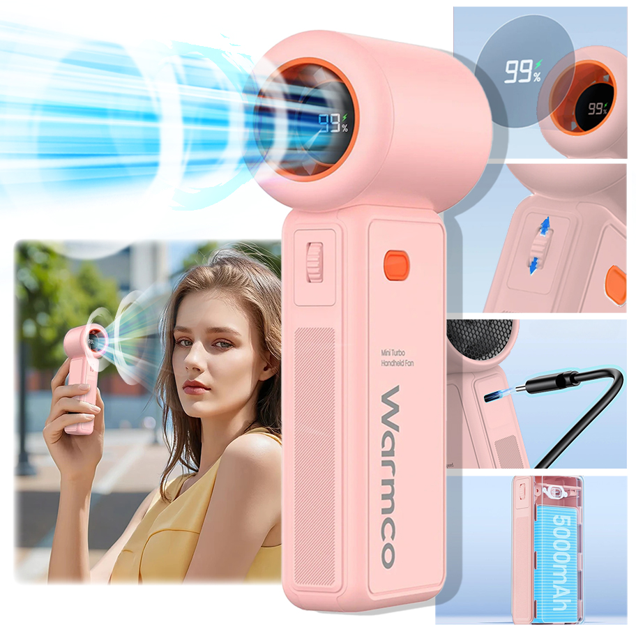 Výkonný Usb mini ventilátor 15000RPM ruční chlazení Warmco růžový