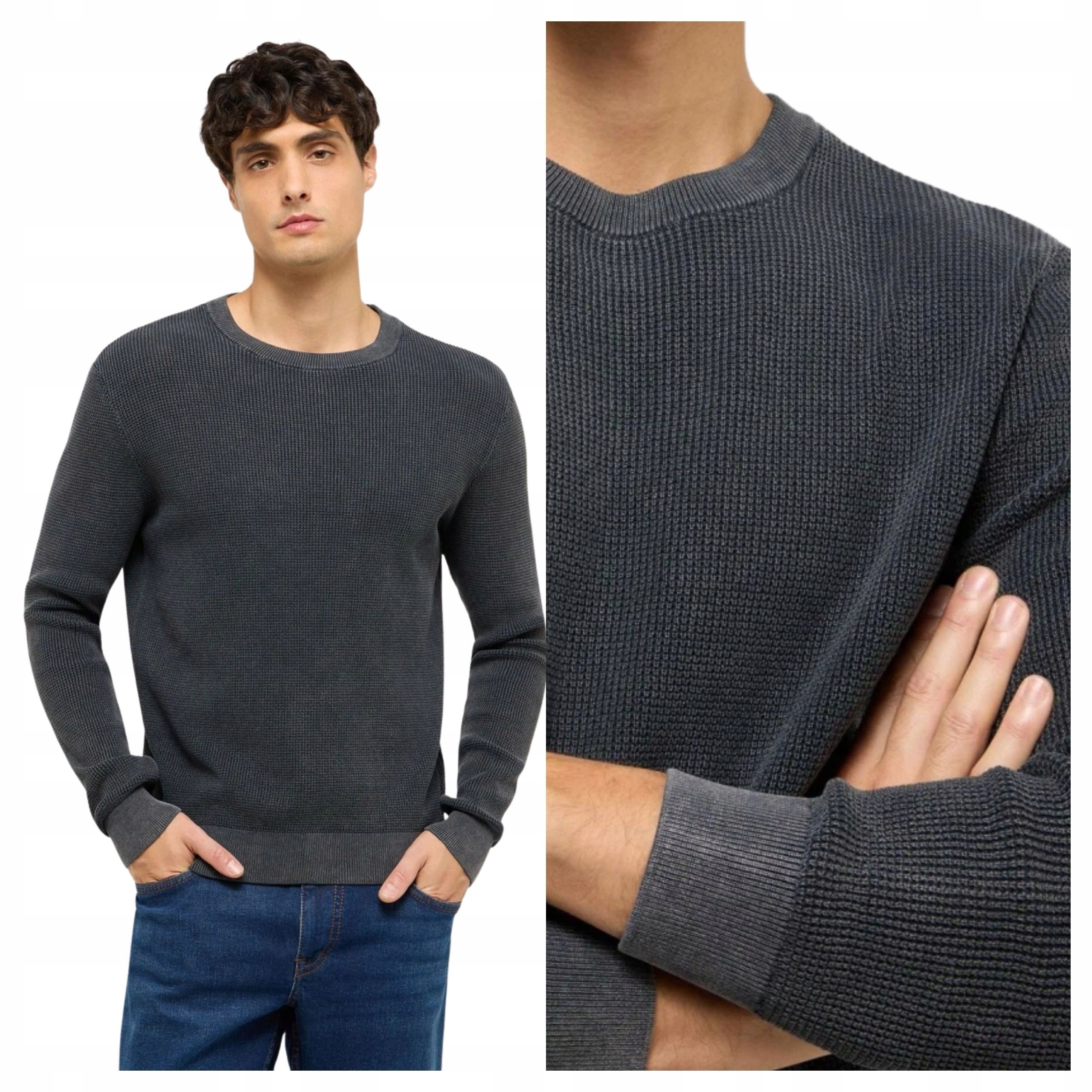 Pánský svetr Mustang Style Edward Černý Klasický Bavlněný 3XL